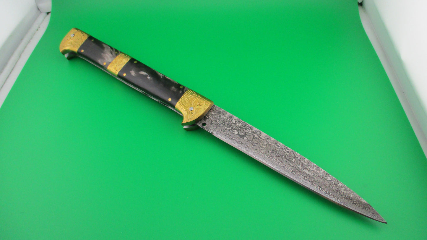 Custom 33cm Damascus Bird Head Backspring release automatic knife by Samir Ahmad