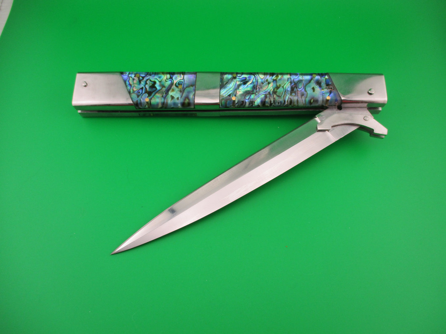 Custom 39cm Abalone Swing Guard Dagger 15 inch Prioletta style Automatic knife