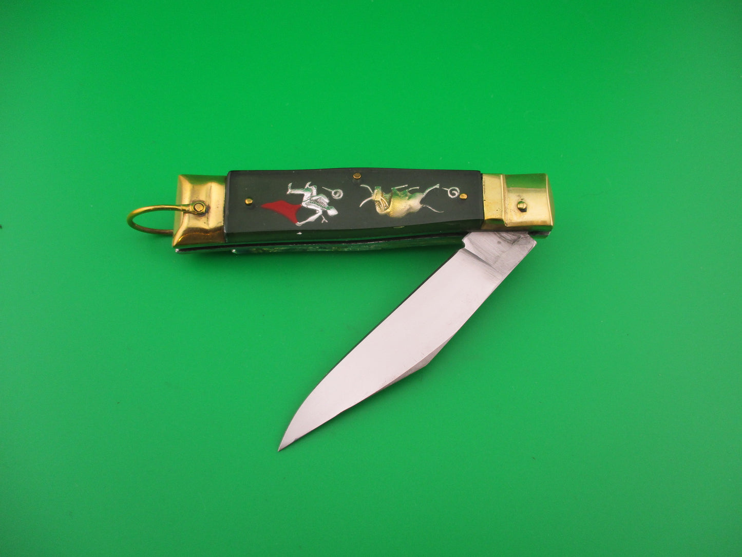 STAINLESS STEEL 19cm Japanese Blue Green Dragon Matador vintage automatic knife