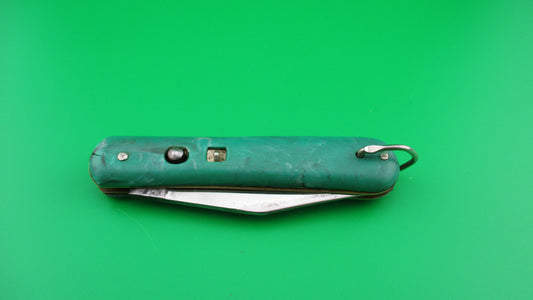 Colonial Fatjack Green swirl switchblade knife with lanyard ring unmarked