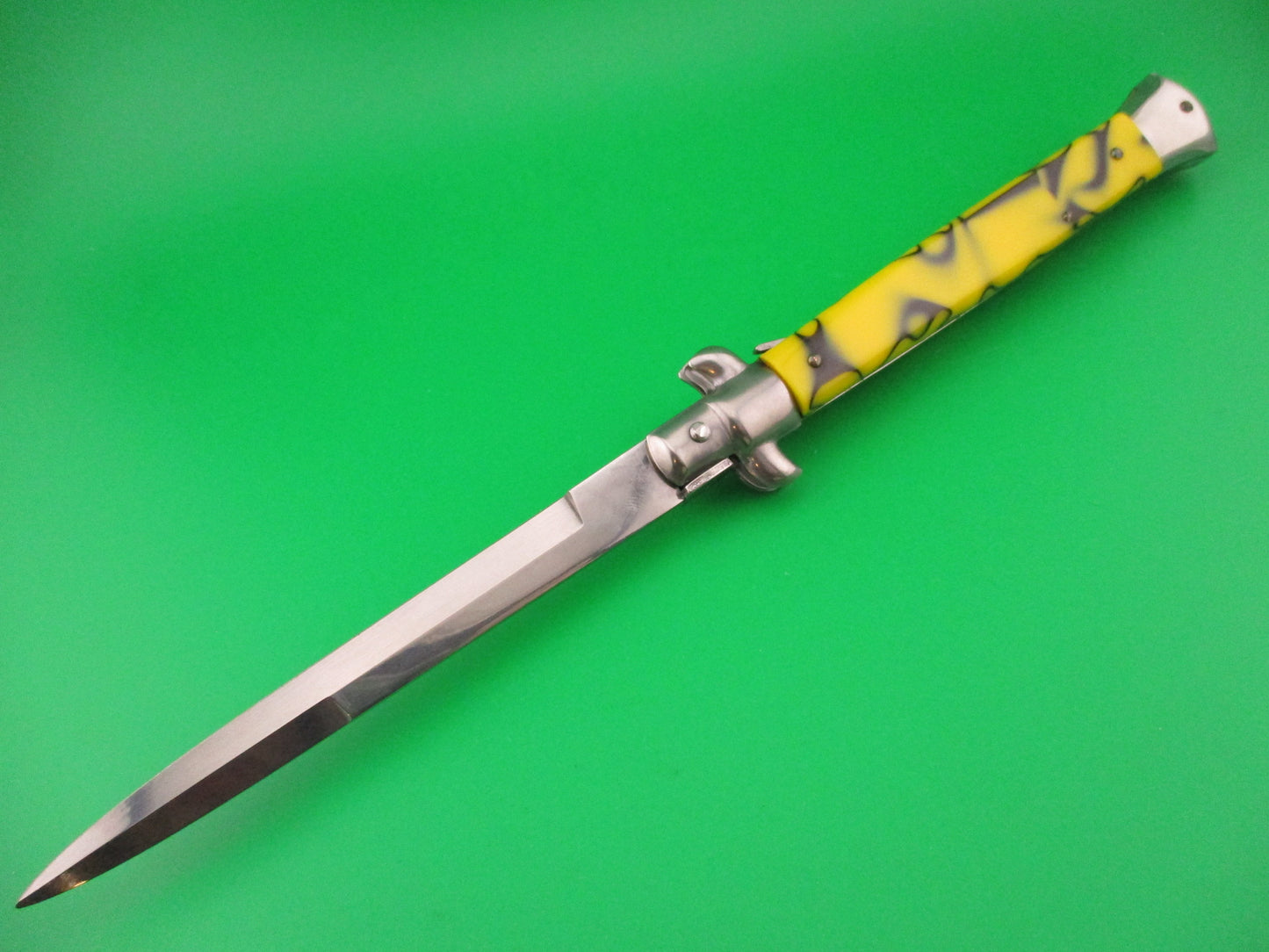 ITALY INOX 28cm Italian Stiletto Yellow & Black Swivel bolster automatic knife