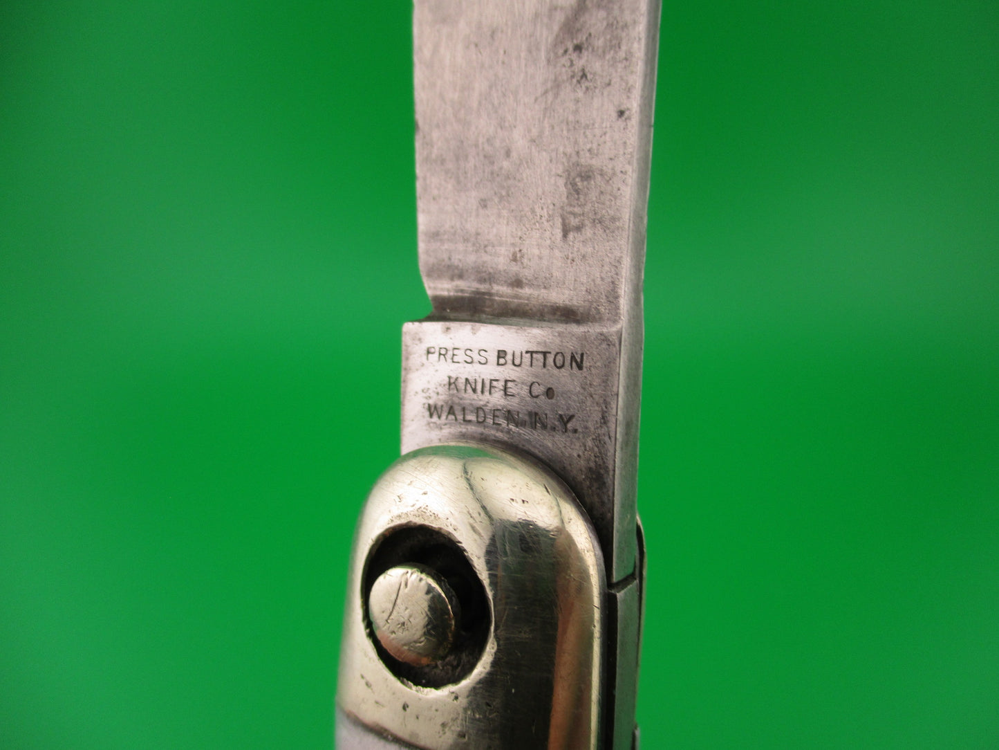 Press Button Knife Co One Arm Man antique switchblade knife Civil War ETCHED