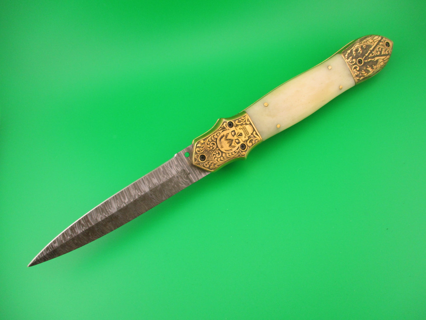 Grim Reaper 29cm Skull Button Custom Automatic Knife by Orang Zaib Brass & horn