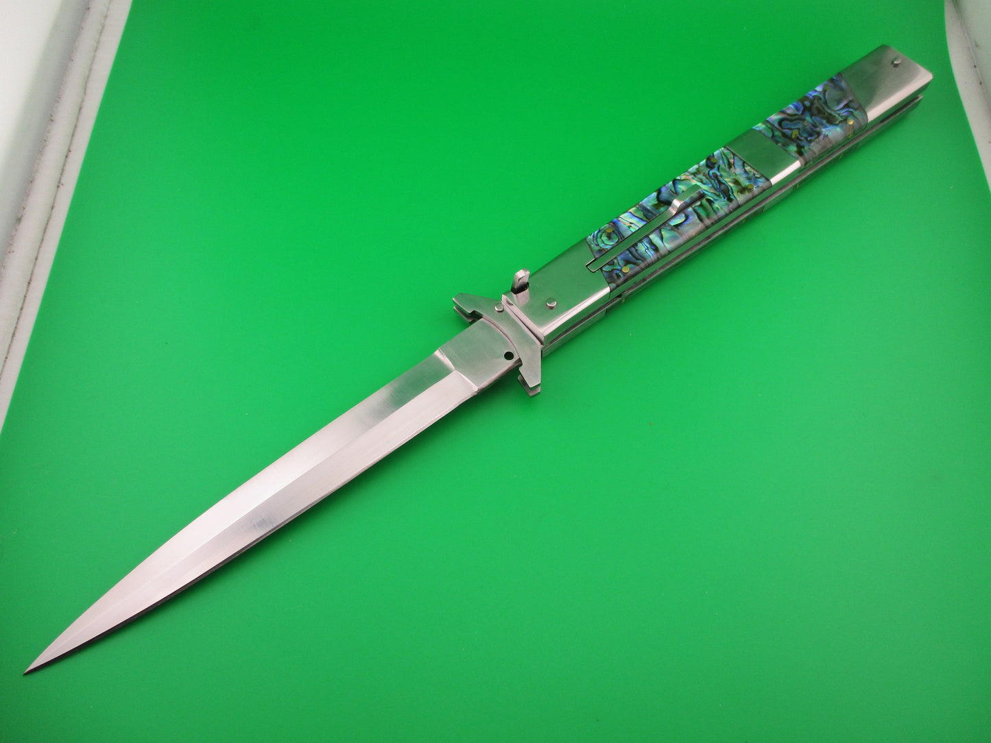 Custom 39cm Abalone Swing Guard Dagger 15 inch Prioletta style Automatic knife