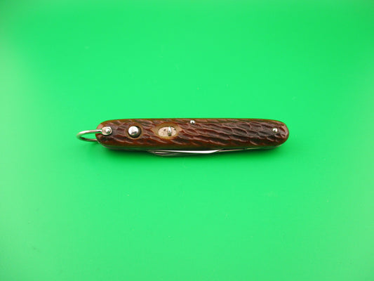 PRESTO Official Girl Scout double automatic knife Vintage early 1940s jigged bone