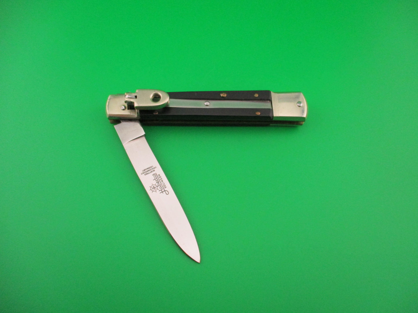 HUBERTUS SOLINGEN ROSTFREI 11cm German Slimline Lever Ebony automatic knife