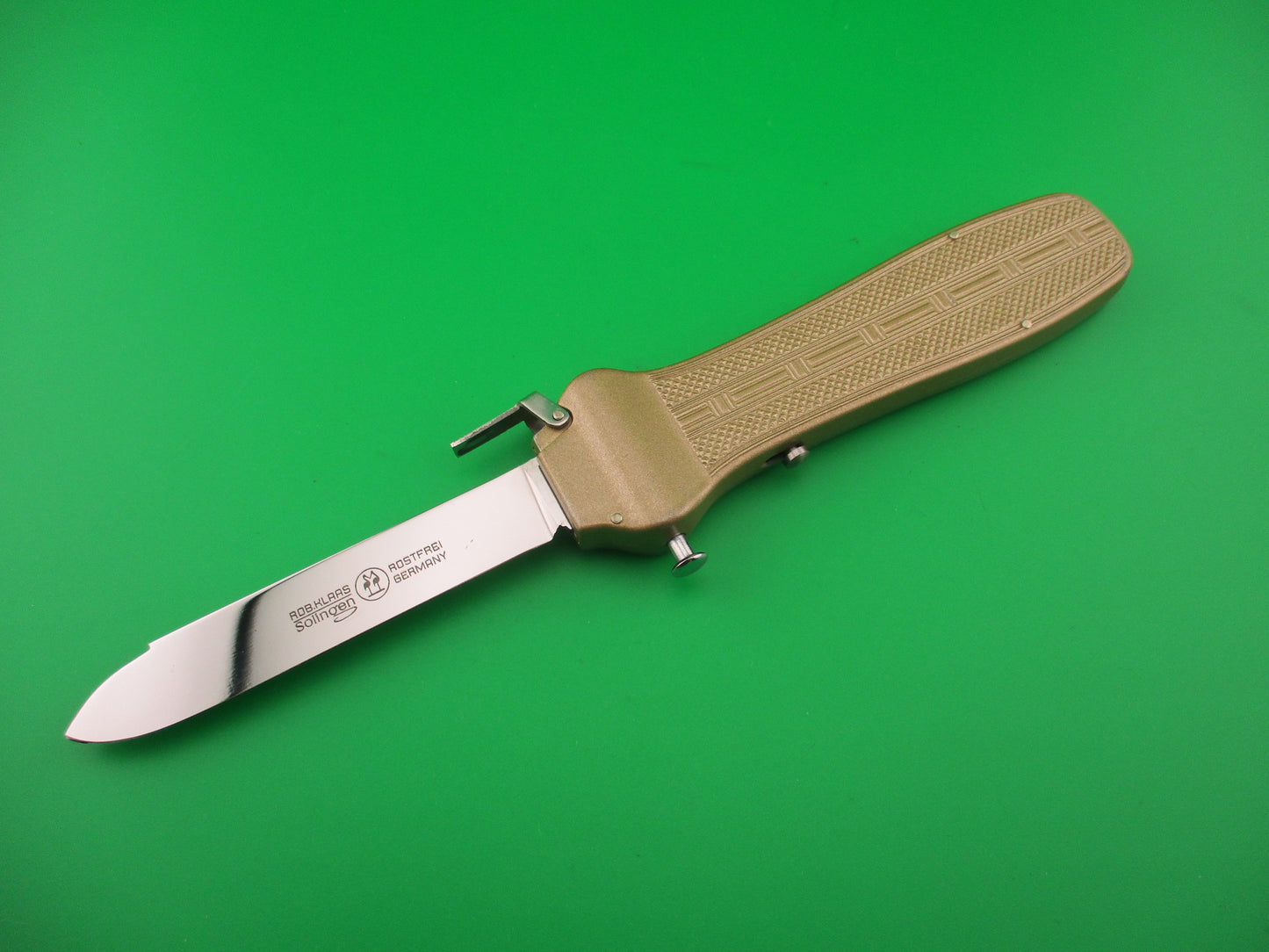 ROB KLAAS Kissing Crane 21cm Trapdoor OTF Gold smaller model automatic knife