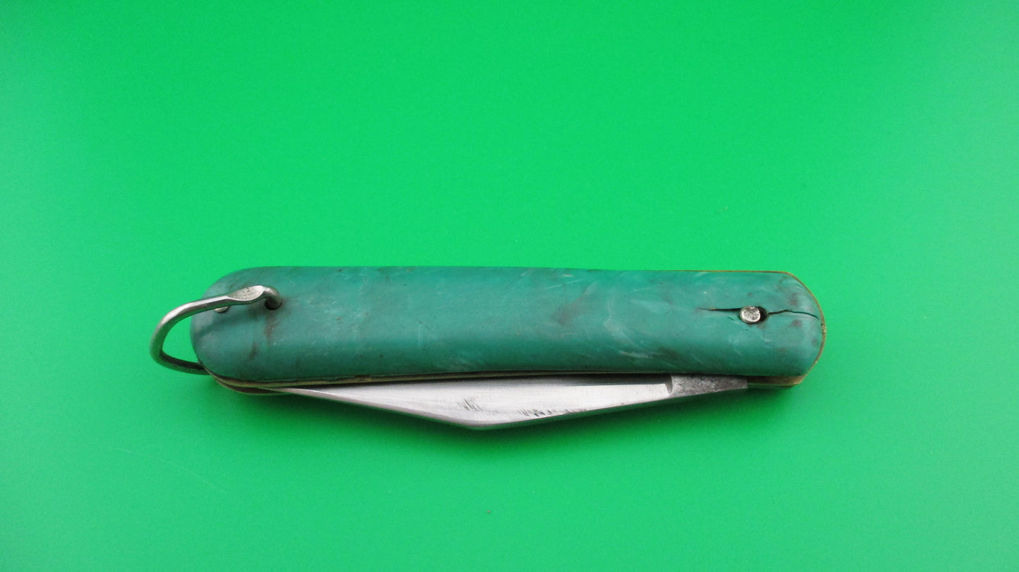 Colonial Fatjack Green swirl switchblade knife with lanyard ring unmarked