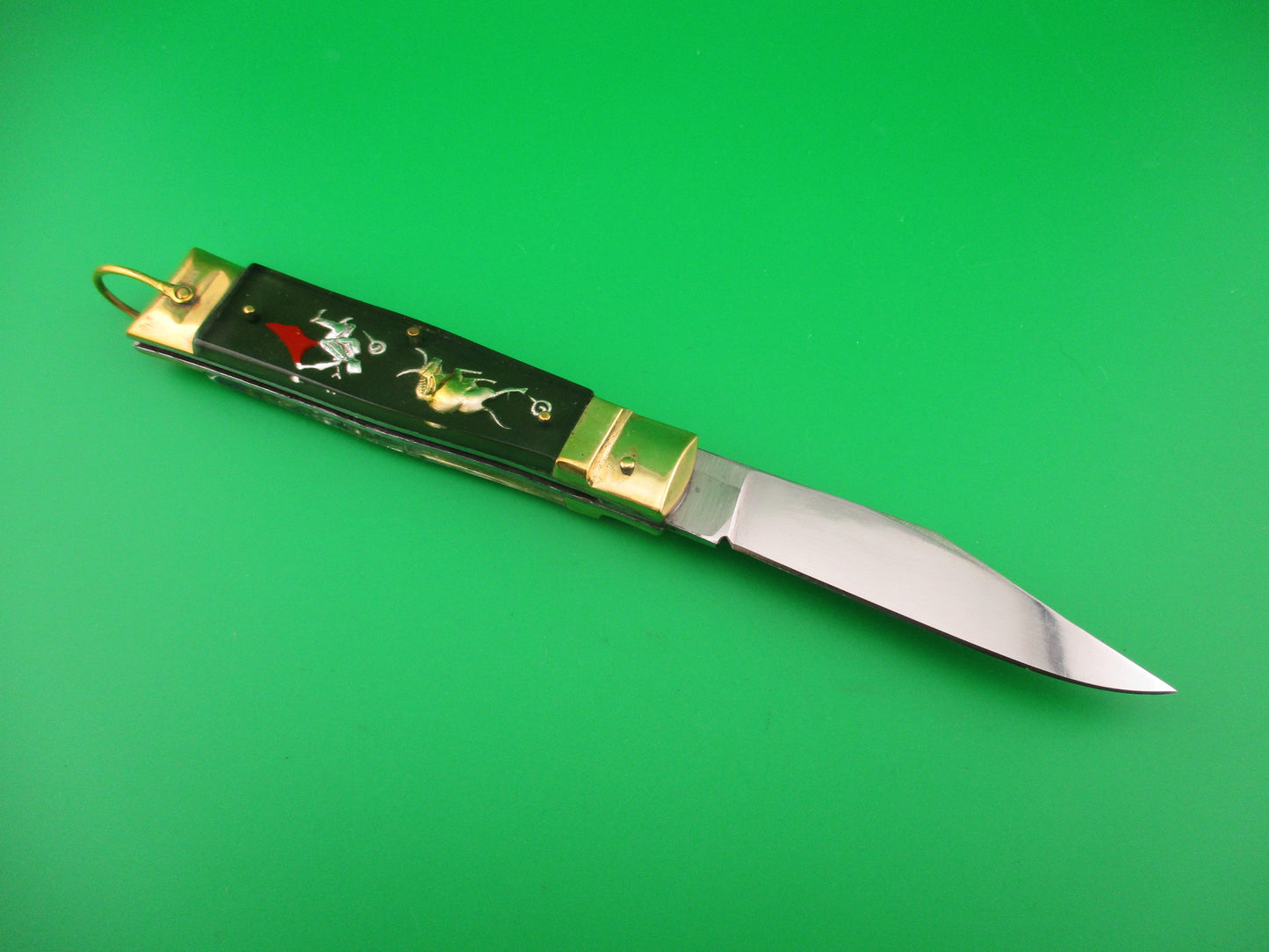 STAINLESS STEEL 19cm Japanese Blue Green Dragon Matador vintage automatic knife