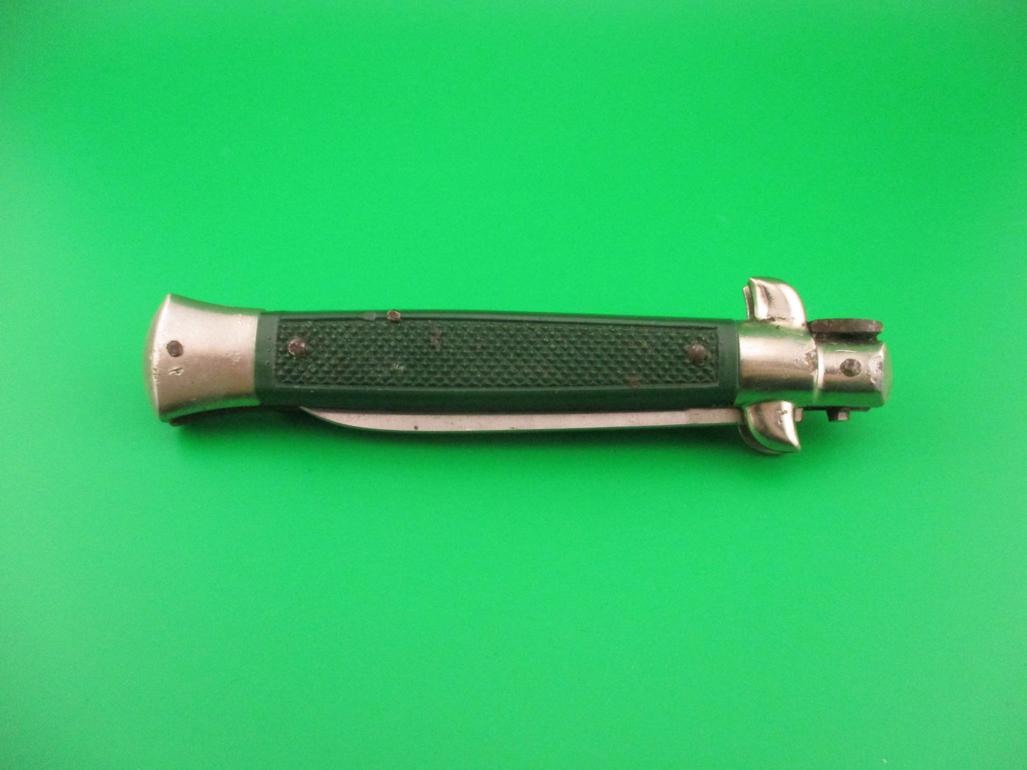 Sterile 21cm Italian Moletta style Green checkered vintage Spear point automatic knife