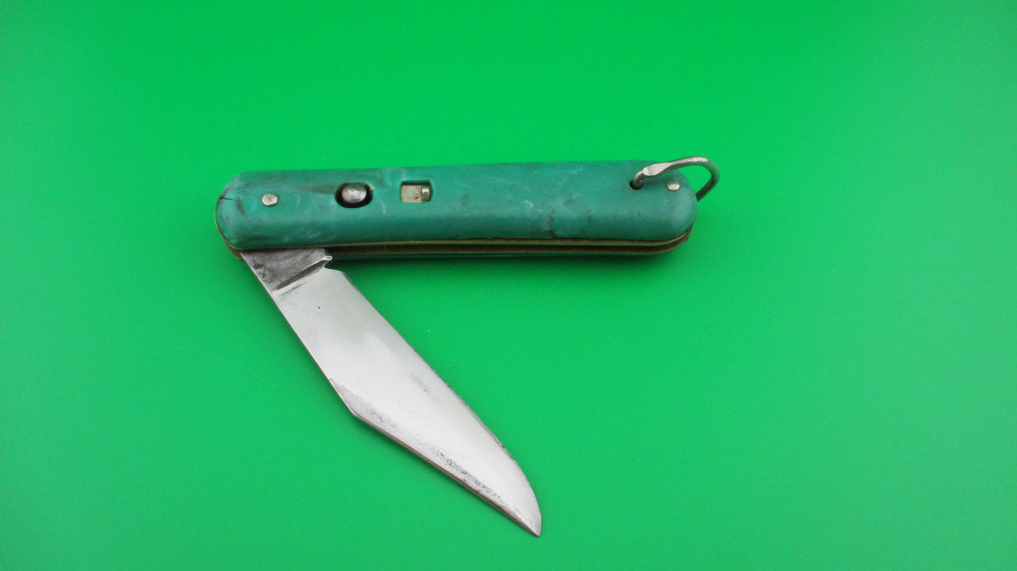 Colonial Fatjack Green swirl switchblade knife with lanyard ring unmarked