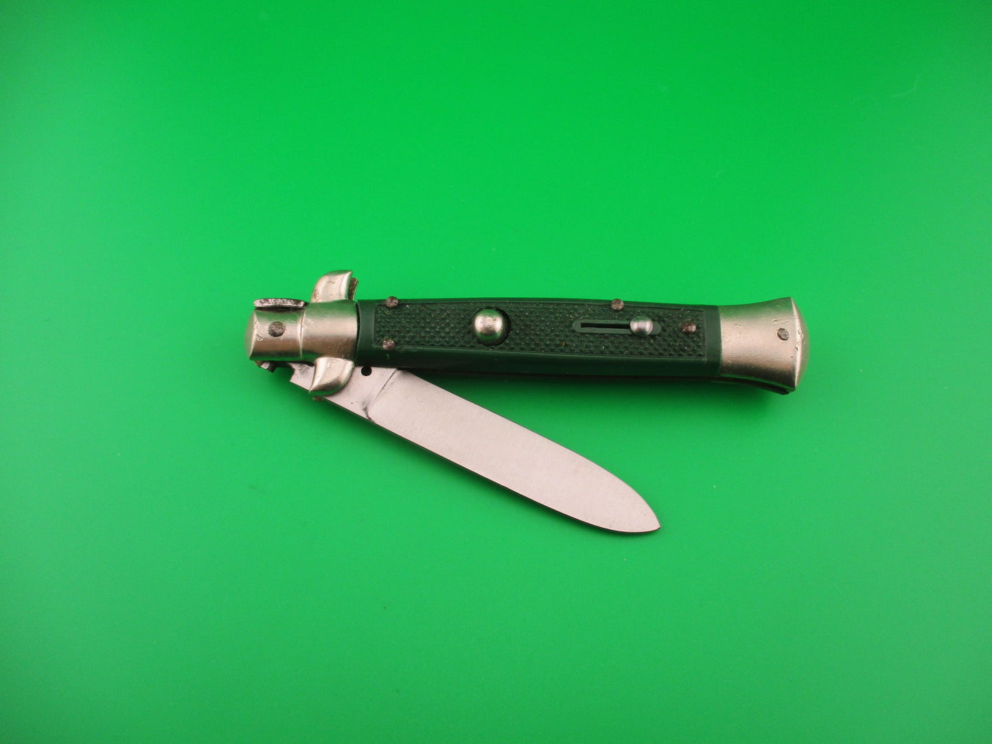 Sterile 21cm Italian Moletta style Green checkered vintage Spear point automatic knife