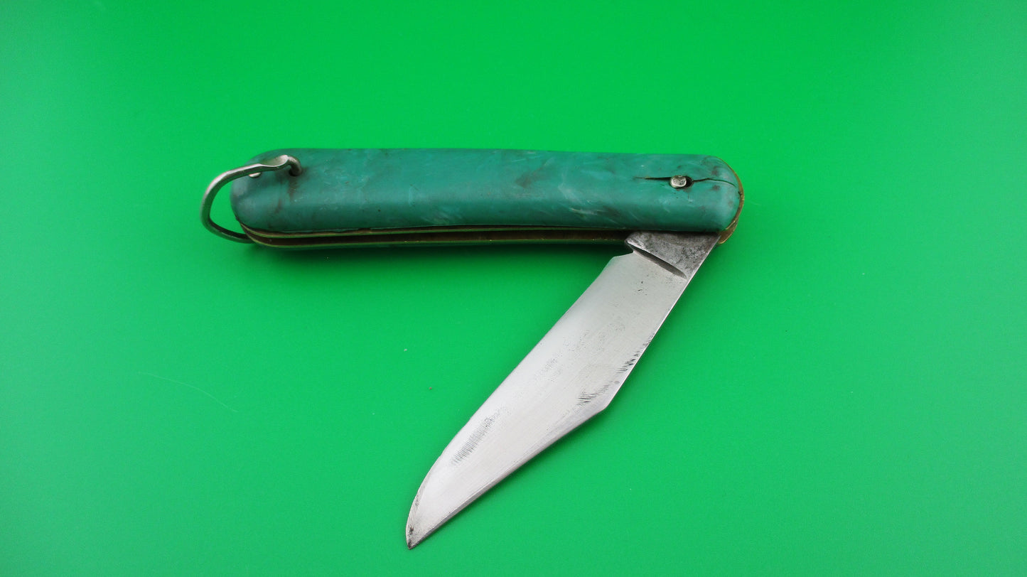 Colonial Fatjack Green swirl switchblade knife with lanyard ring unmarked