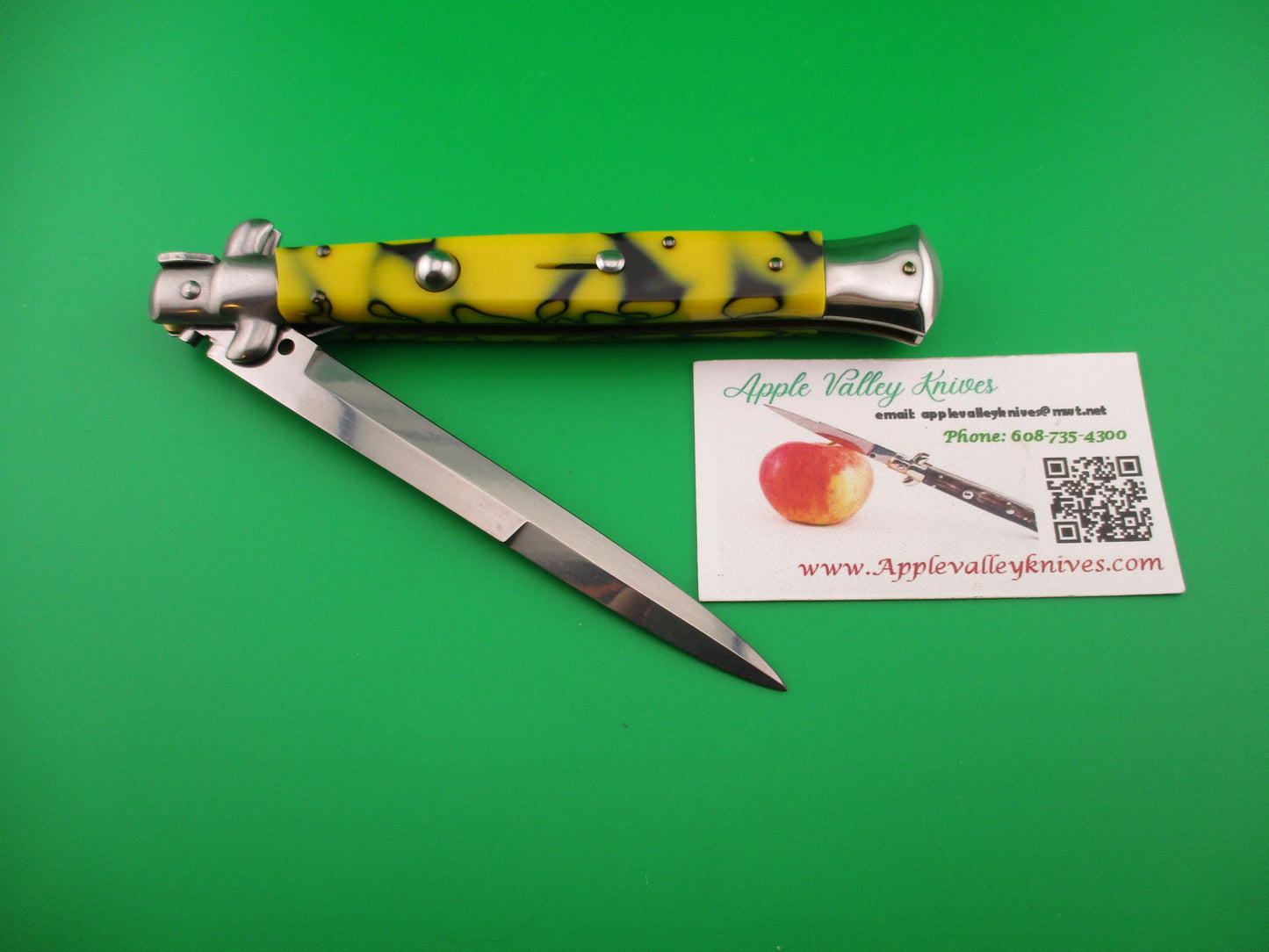 ITALY INOX 28cm Italian Stiletto Yellow & Black Swivel bolster automatic knife