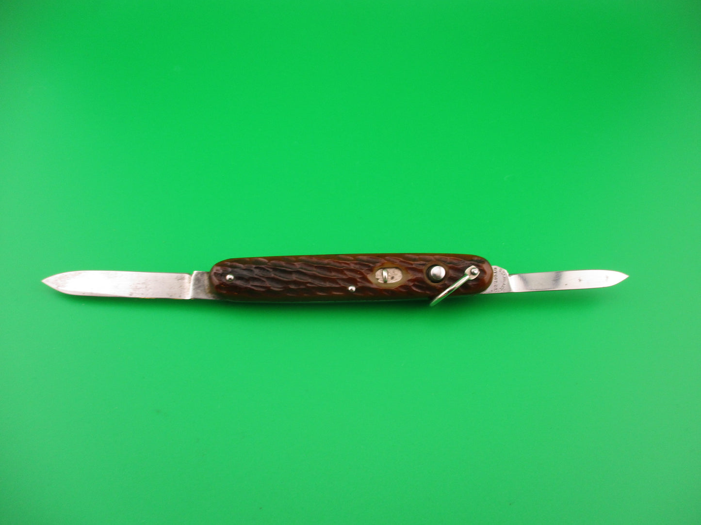 PRESTO Official Girl Scout double automatic knife Vintage early 1940s jigged bone