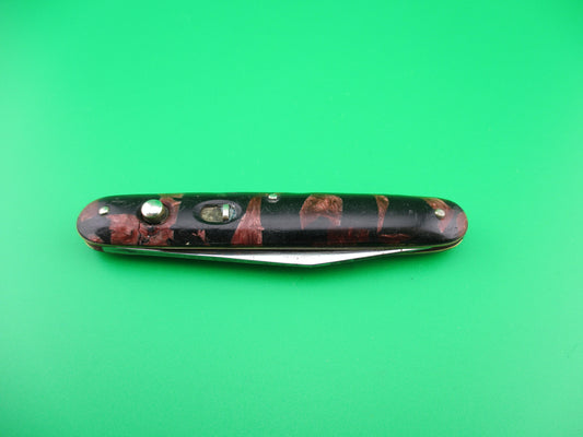 PRESTO single Cigar Red pearl & black mottled celluloid handle switchblade knife