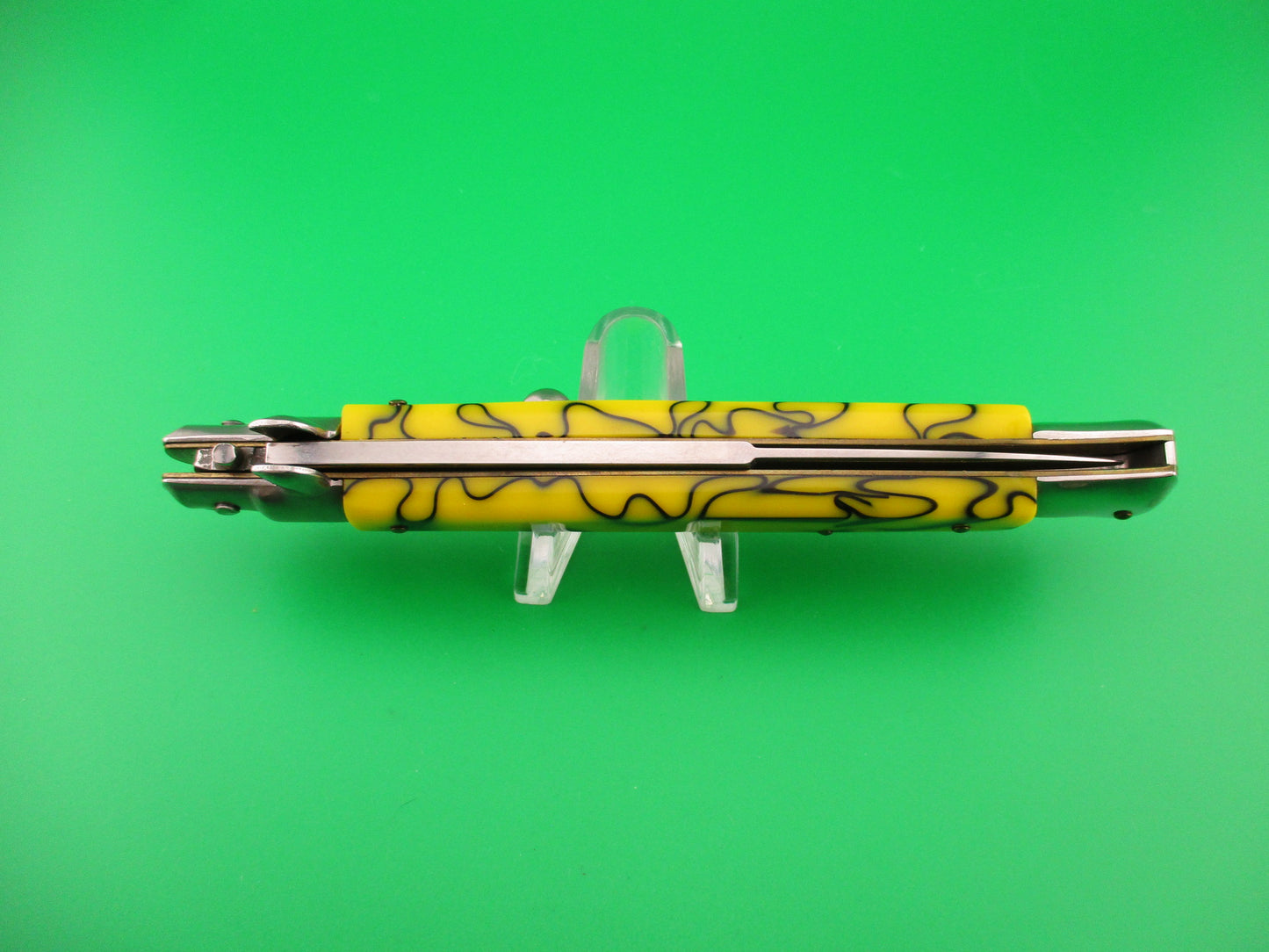ITALY INOX 28cm Italian Stiletto Yellow & Black Swivel bolster automatic knife