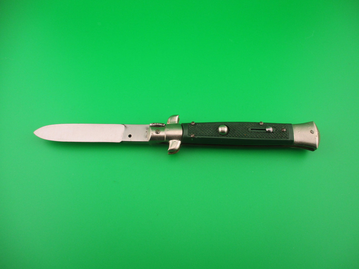 Sterile 21cm Italian Moletta style Green checkered vintage Spear point automatic knife