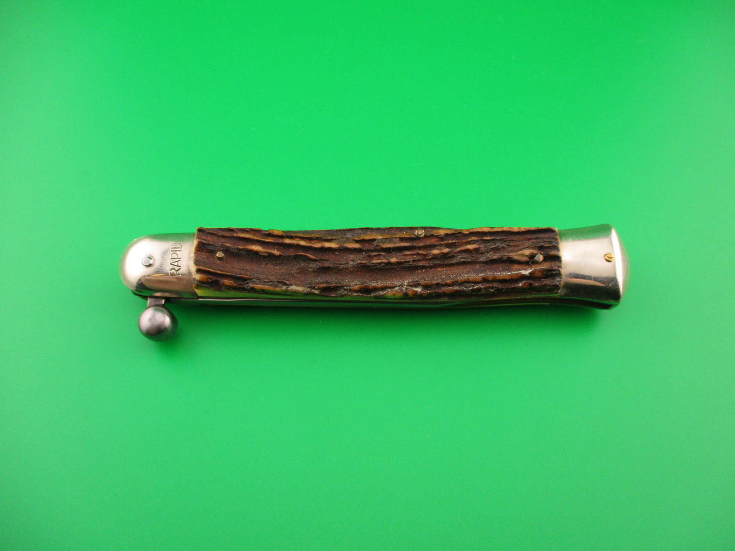 Rostfrei (slant) RAPID 25cm Italian Stag Knob manual Flip Open vintage knife