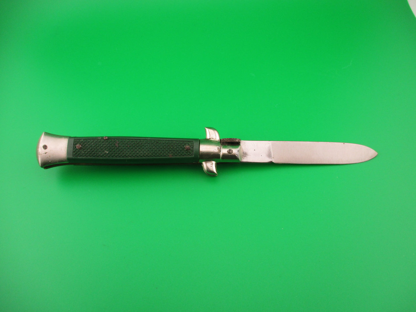 Sterile 21cm Italian Moletta style Green checkered vintage Spear point automatic knife
