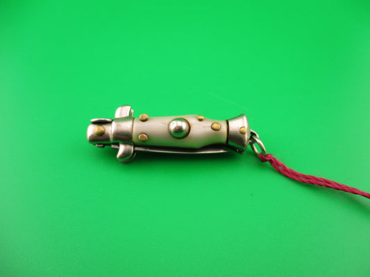 INOX 7cm Italian Mini Picklock Pearlex 4 pin vintage automatic knife with Maroon tassel