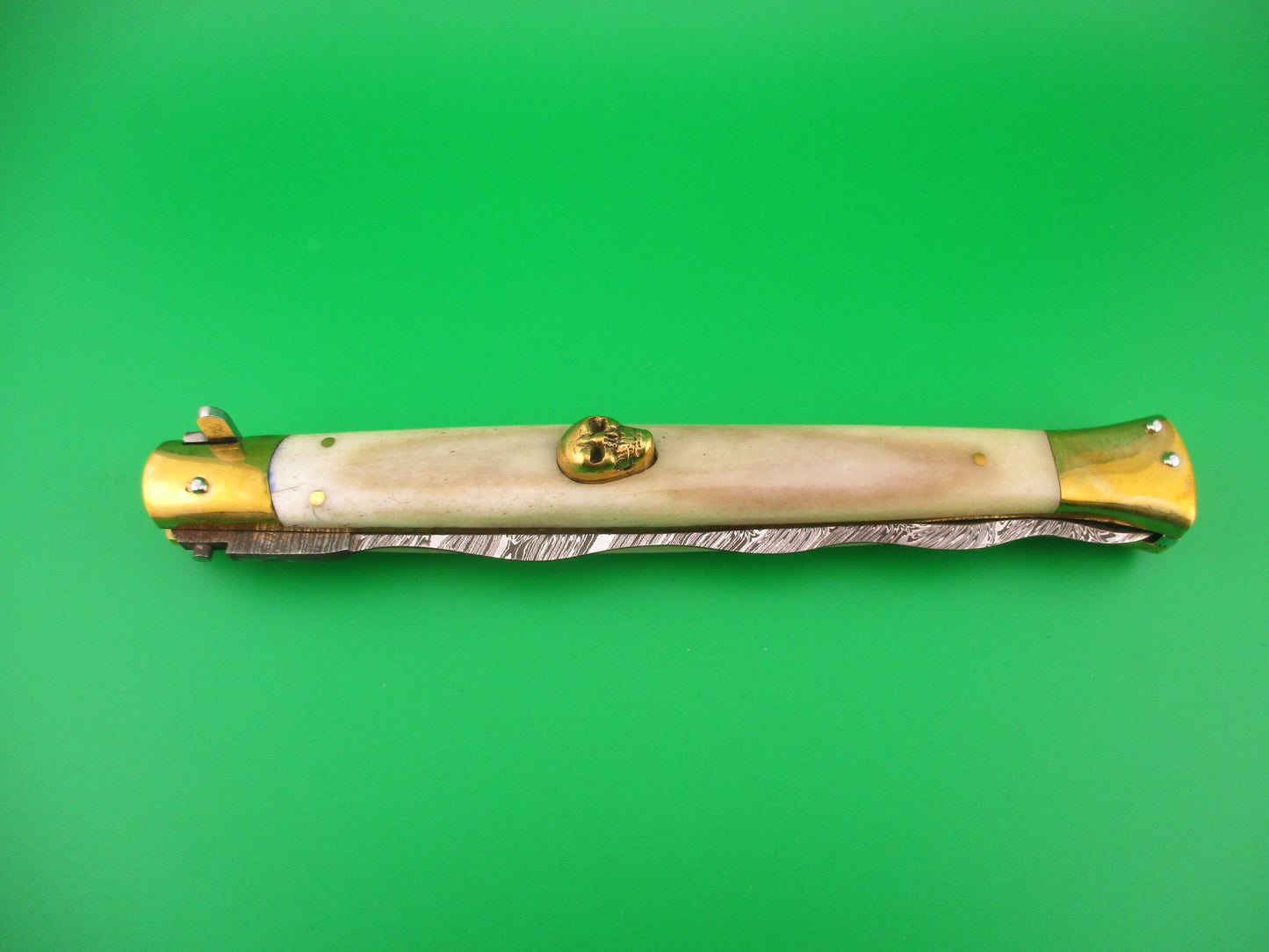 35cm Skull Button Wicked Stiletto Dagger Smooth bone Custom automatic knife