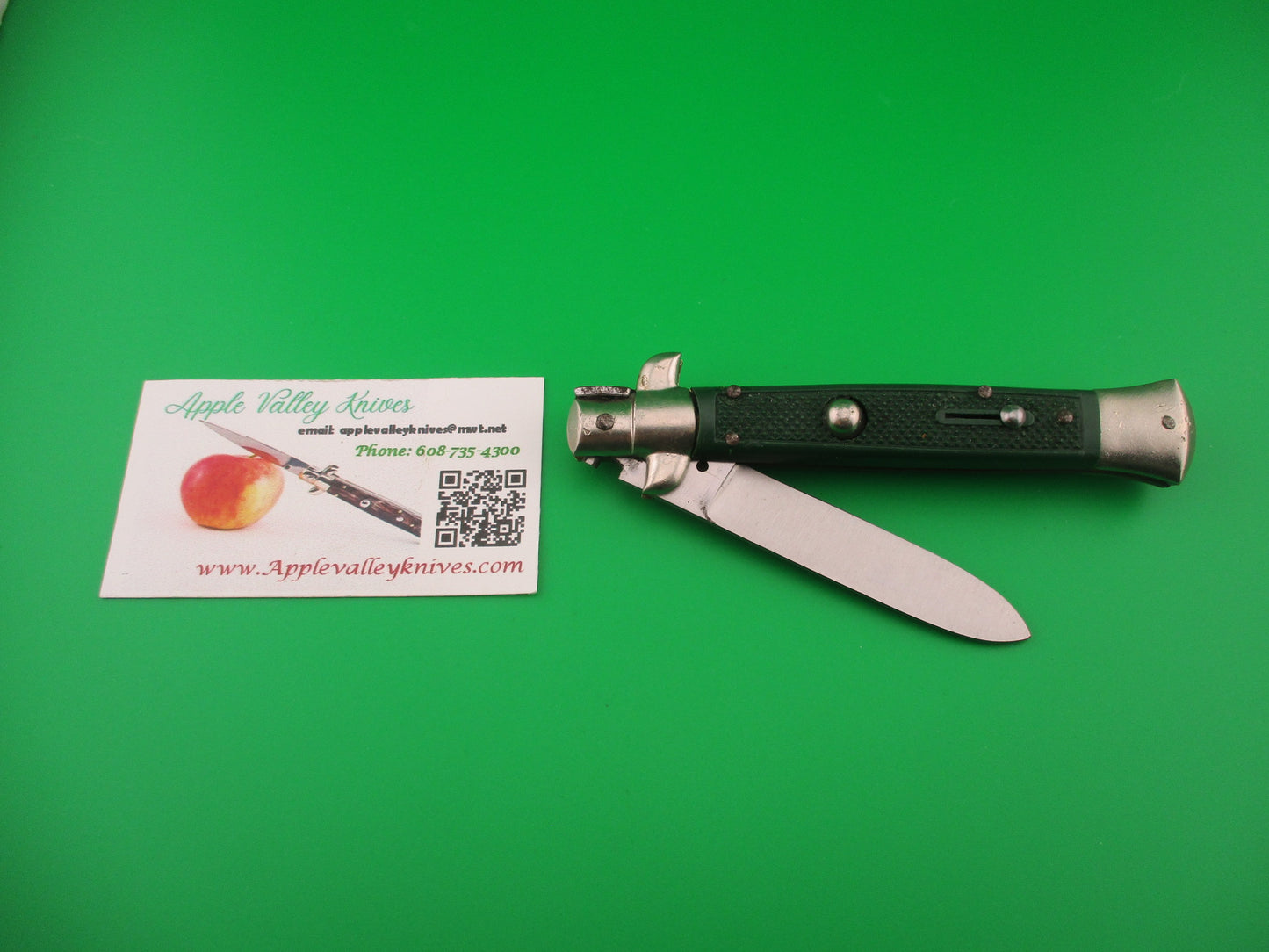 Sterile 21cm Italian Moletta style Green checkered vintage Spear point automatic knife