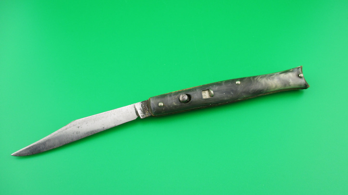 Edgemaster Fishtail Grey swirl 1940s Vintage American switchblade knife