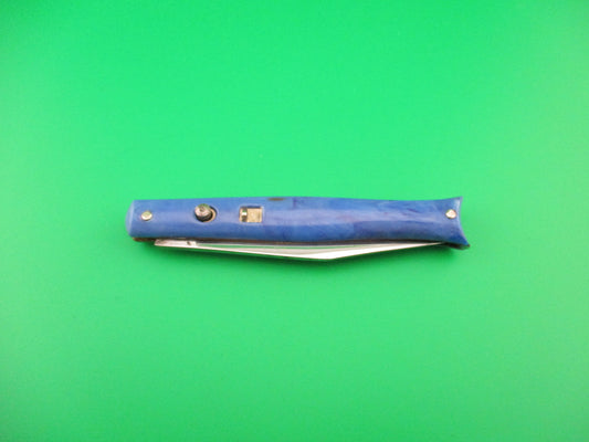 Colonial SHUR SNAP 1st Gen Fishtail Blue swirl 1940s vintage automatic knife