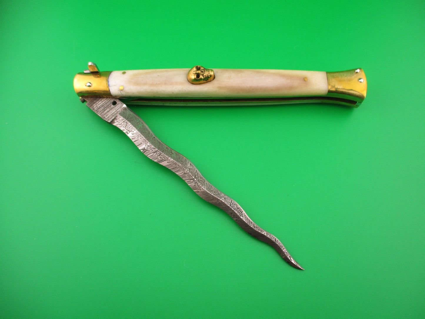 35cm Skull Button Wicked Stiletto Dagger Smooth bone Custom automatic knife