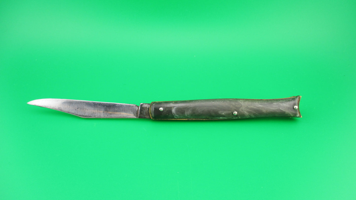 Edgemaster Fishtail Grey swirl 1940s Vintage American switchblade knife