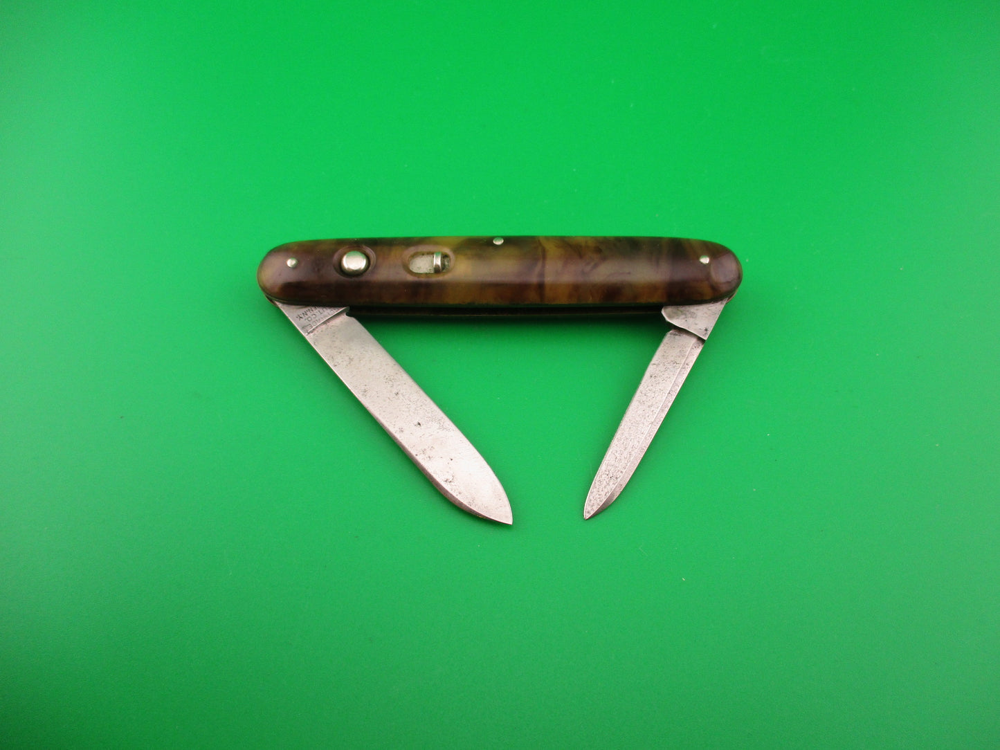 SCHRADE CUT CO Medium Double Caramel swirl celluloid double vintage switchblade