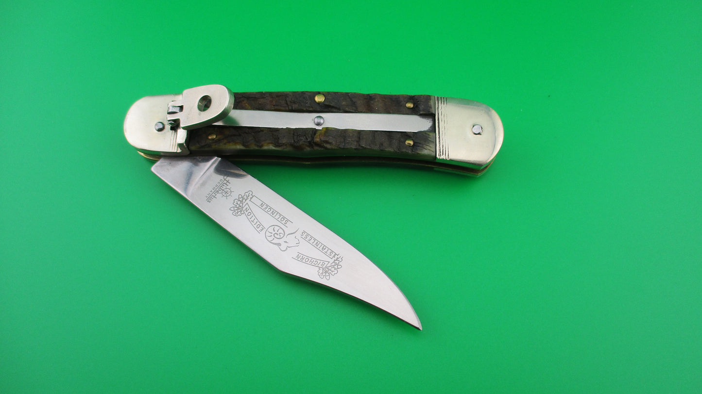 Hubertus 11cm Bighorn Edition Stainless SOLINGEN Lever switchblade knife