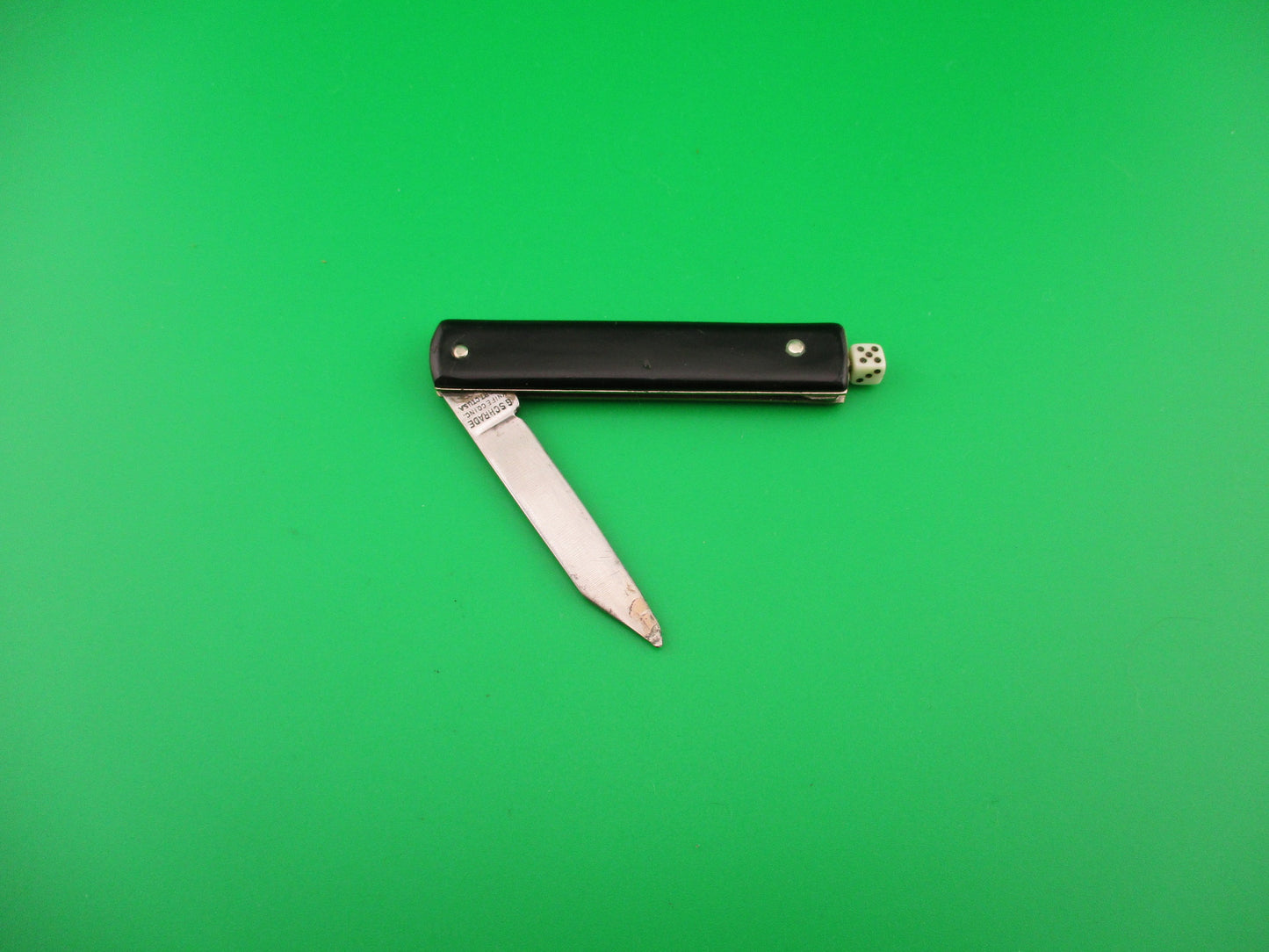 G SCHRADE Pullball Black w white dice pull vintage switchblade knife