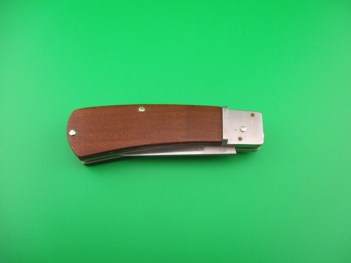 J W Custom 7 inch Lever Release Wood scaled hand made automatic knife