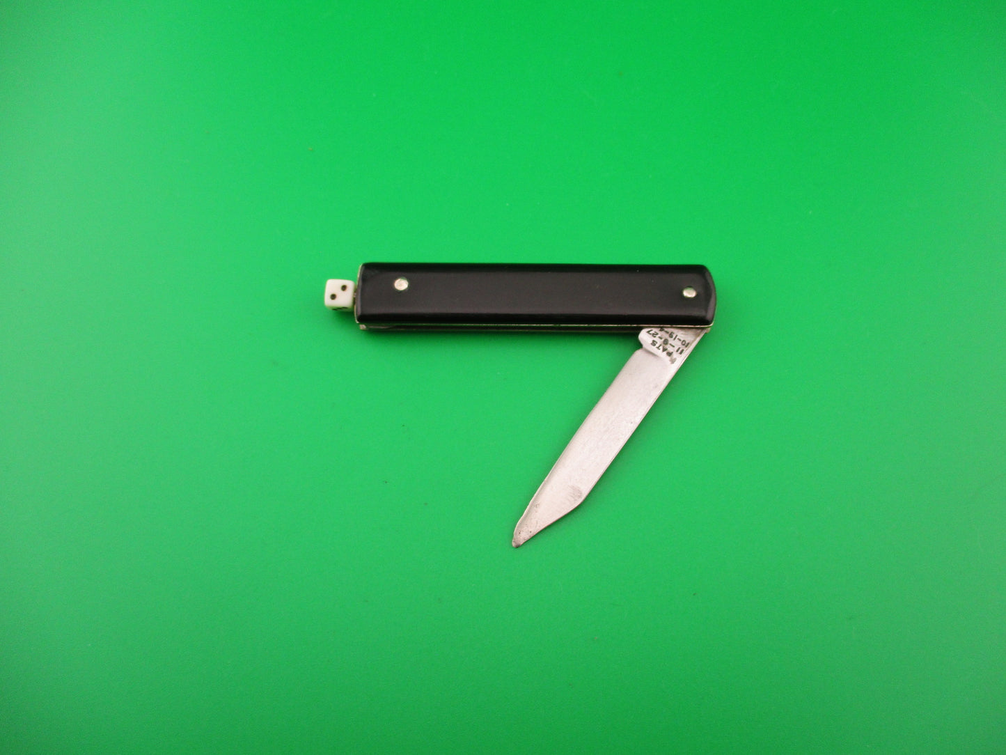 G SCHRADE Pullball Black w white dice pull vintage switchblade knife