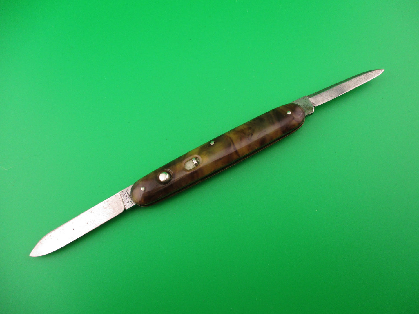 SCHRADE CUT CO Medium Double Caramel swirl celluloid double vintage switchblade