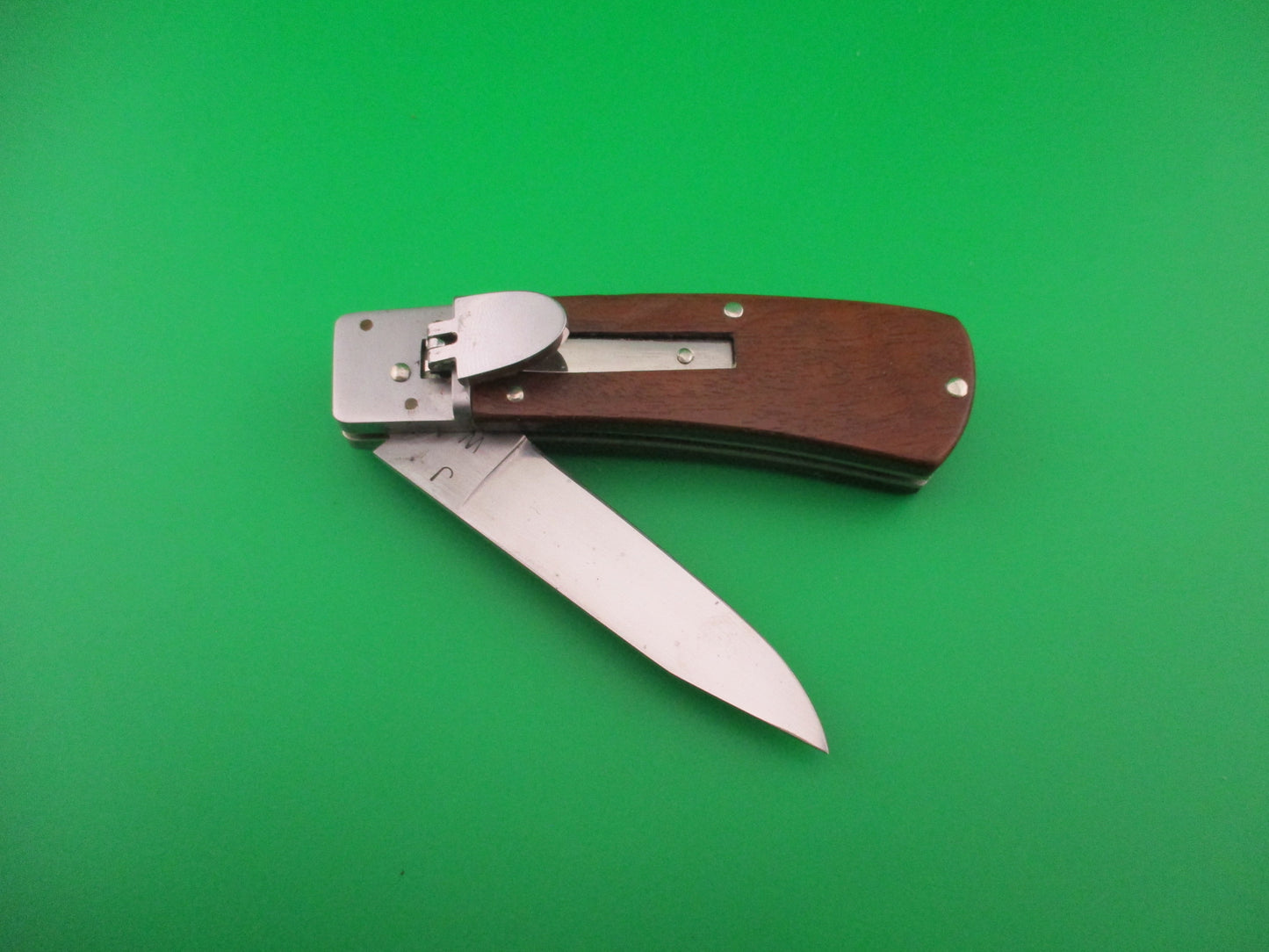 J W Custom 7 inch Lever Release Wood scaled hand made automatic knife