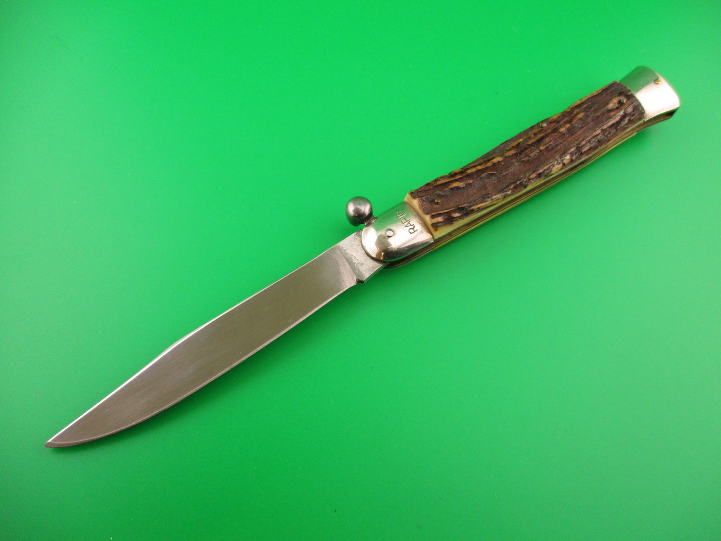 Rostfrei (slant) RAPID 25cm Italian Stag Knob manual Flip Open vintage knife