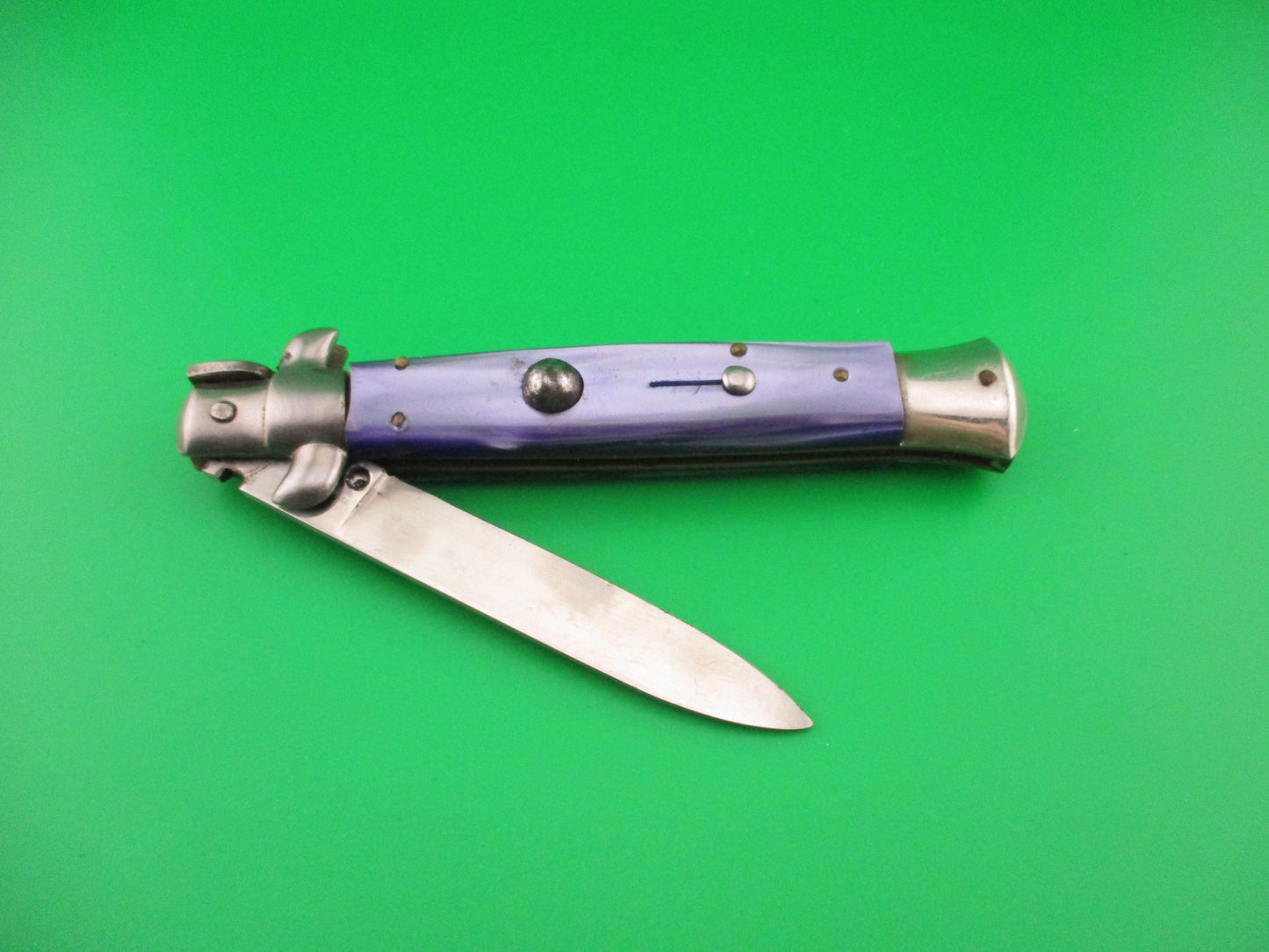 Rostfrei (slant) 21cm Italian Swivel bolster stiletto Purple Acrylic automatic knife