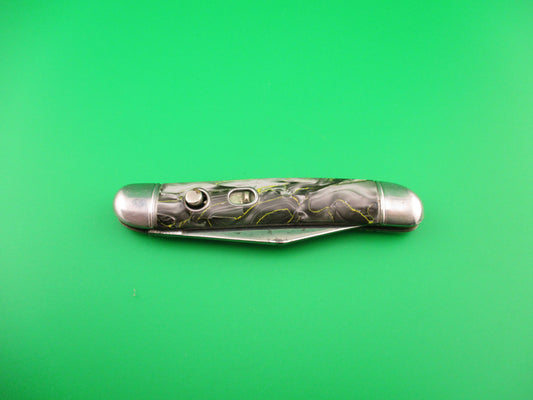 Hammer Brand Imperial Serpentine Jack Silver pearl Yellow streaks switchblade knife