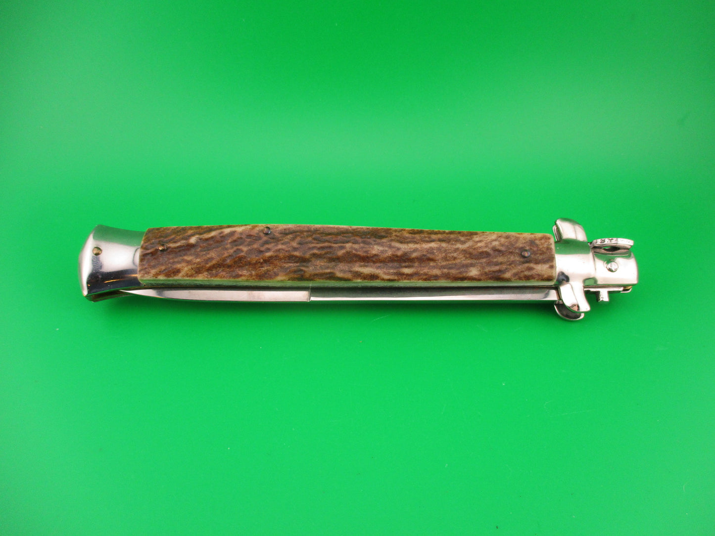 FRANK B 33cm Italian Stiletto Stag swivel bolster automatic knife