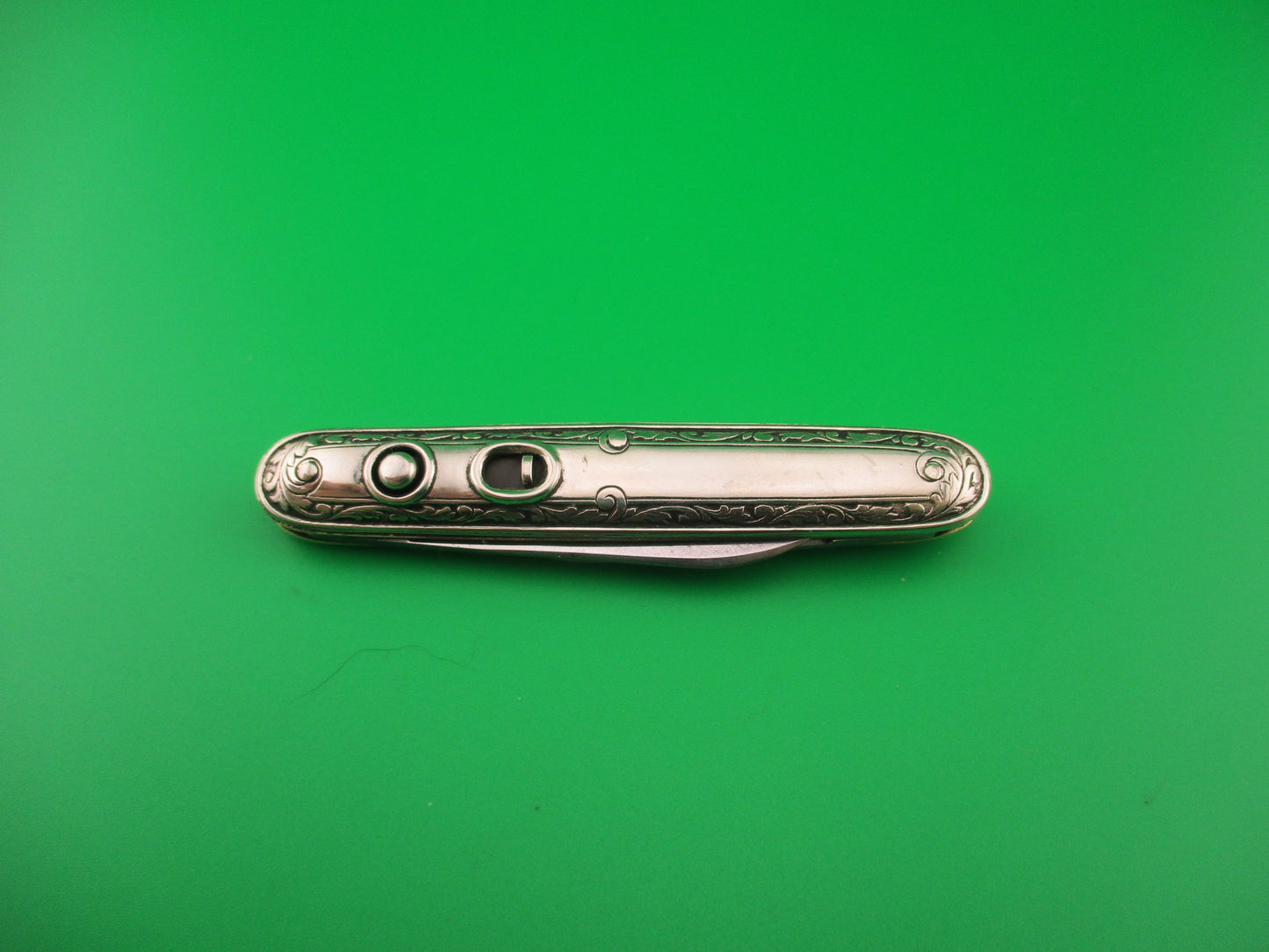 SCHRADE CUT CO Medium 7409GSil double German Silver Deluxe Scroll switchblade knife