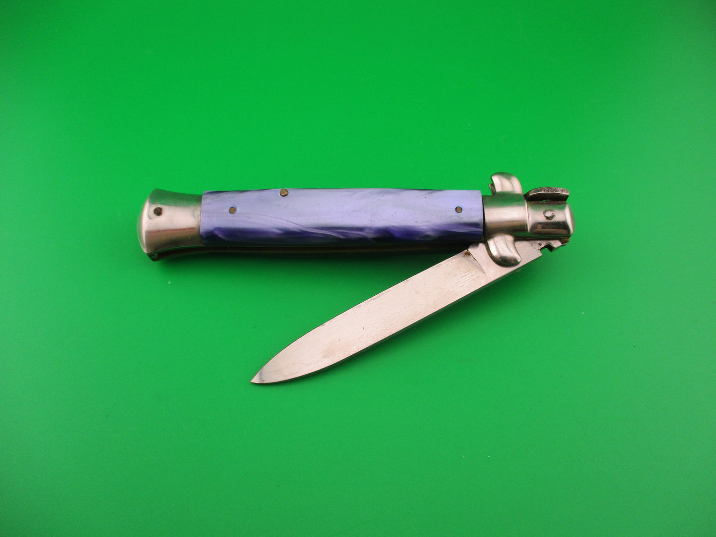 Rostfrei (slant) 21cm Italian Swivel bolster stiletto Purple Acrylic automatic knife