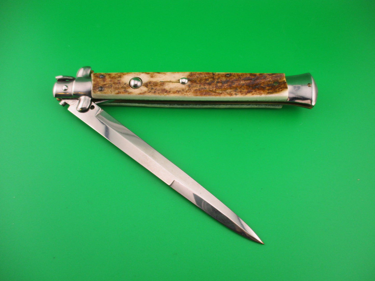 FRANK B 33cm Italian Stiletto Stag swivel bolster automatic knife