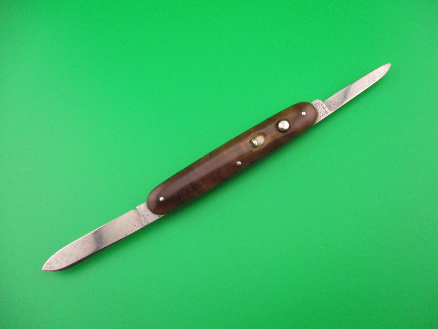 SCHRADE CUT CO Medium Double Caramel swirl celluloid double vintage switchblade