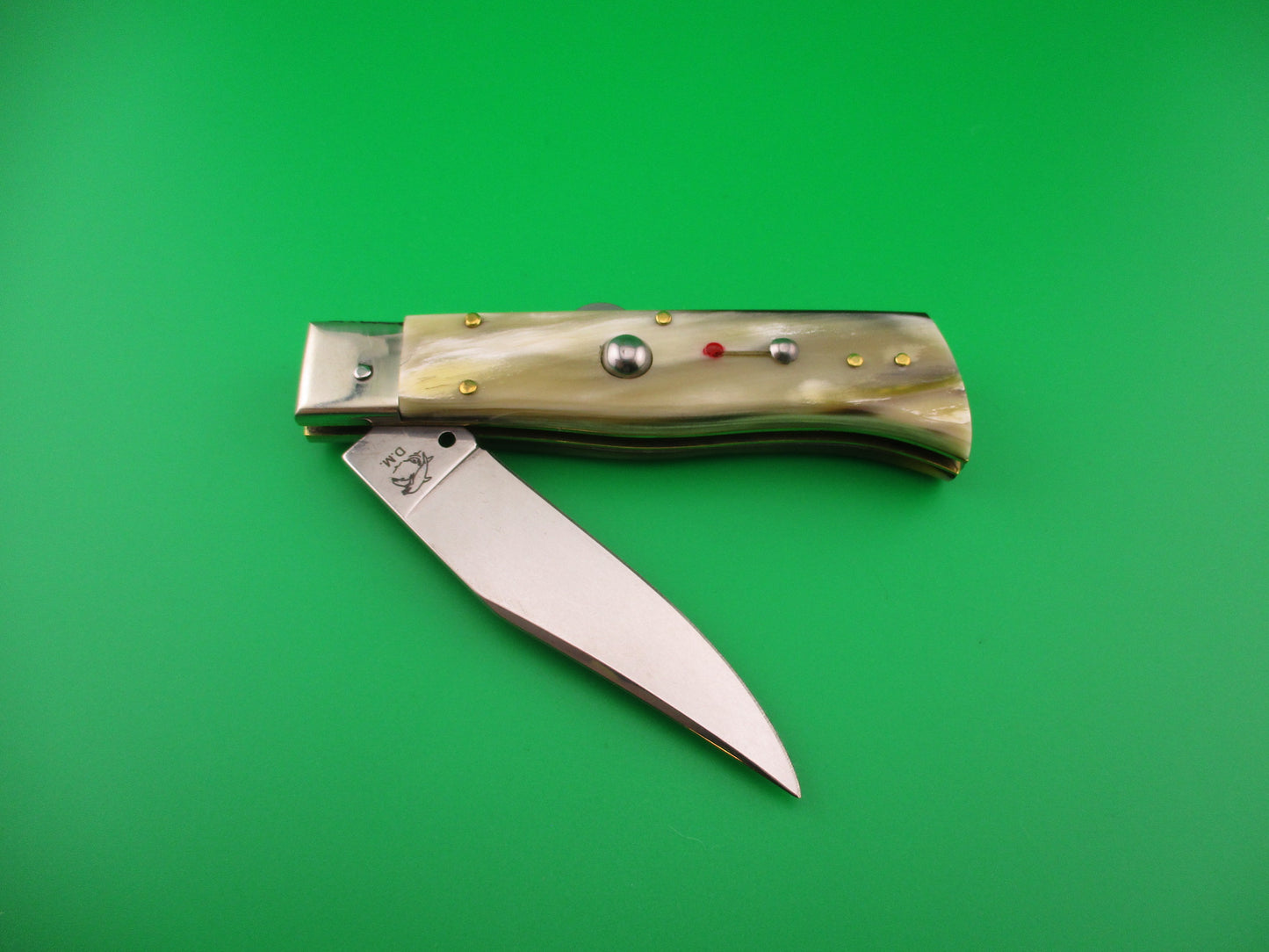 DM Dolphin 20cm Italian Humpback Red Dot Hunter Honey & Cream automatic knife