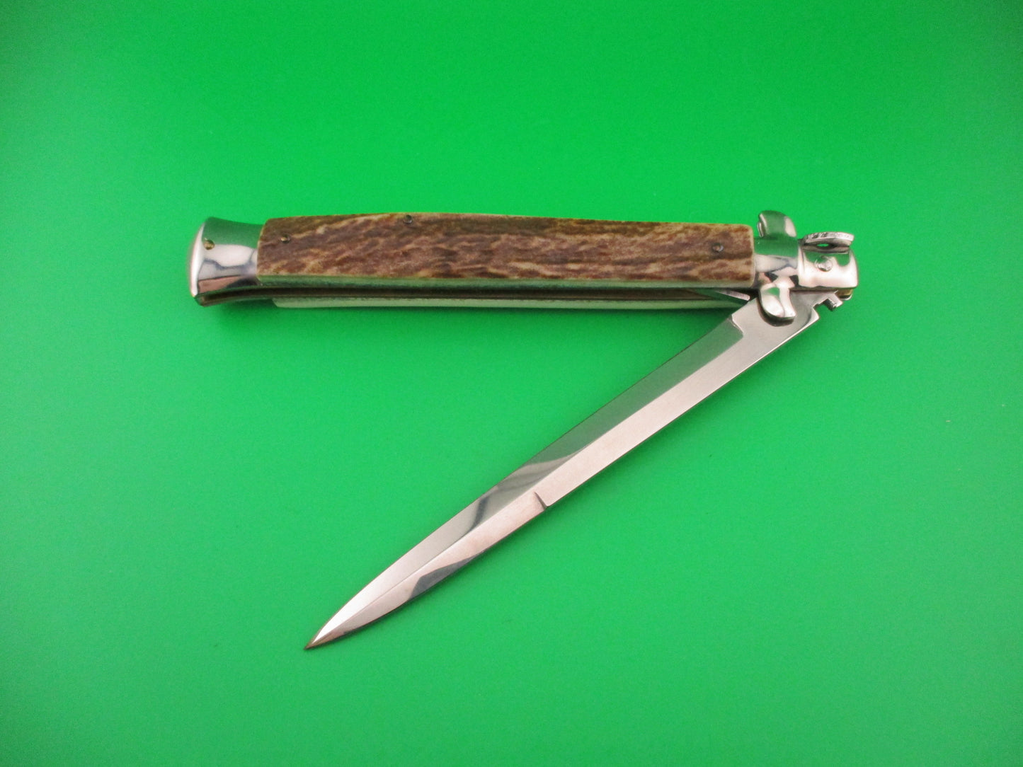 FRANK B 33cm Italian Stiletto Stag swivel bolster automatic knife