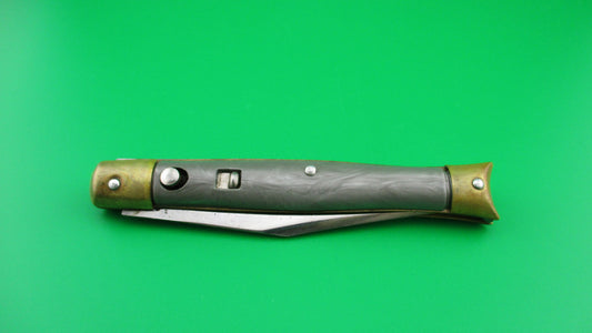 Edgemaster Fishtail 1940s Brass bolsters saber grind Gray swirl switchblade