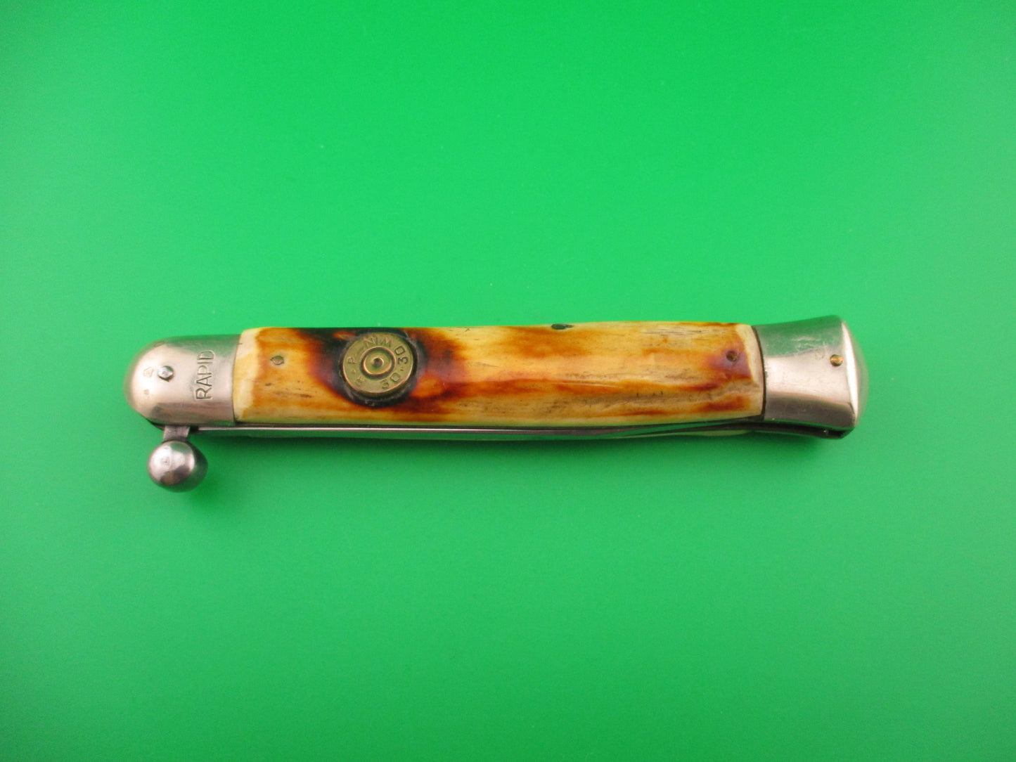 Rostfrei RAPID 25cm Italian Stag Knob manual Flip Open vintage knife 30-30 Win